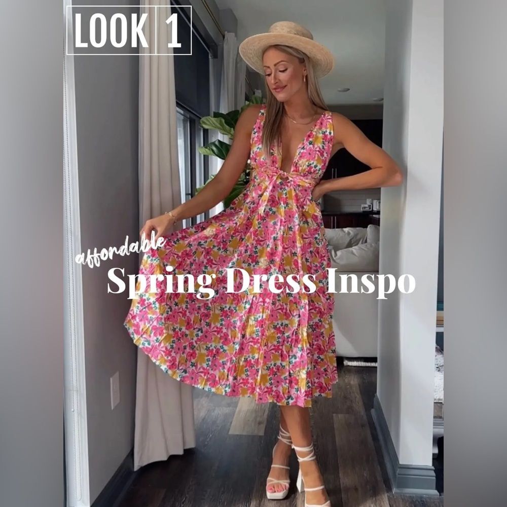 NEW!  AAKAA Tie Front Deep V Floral Print Sundress - S